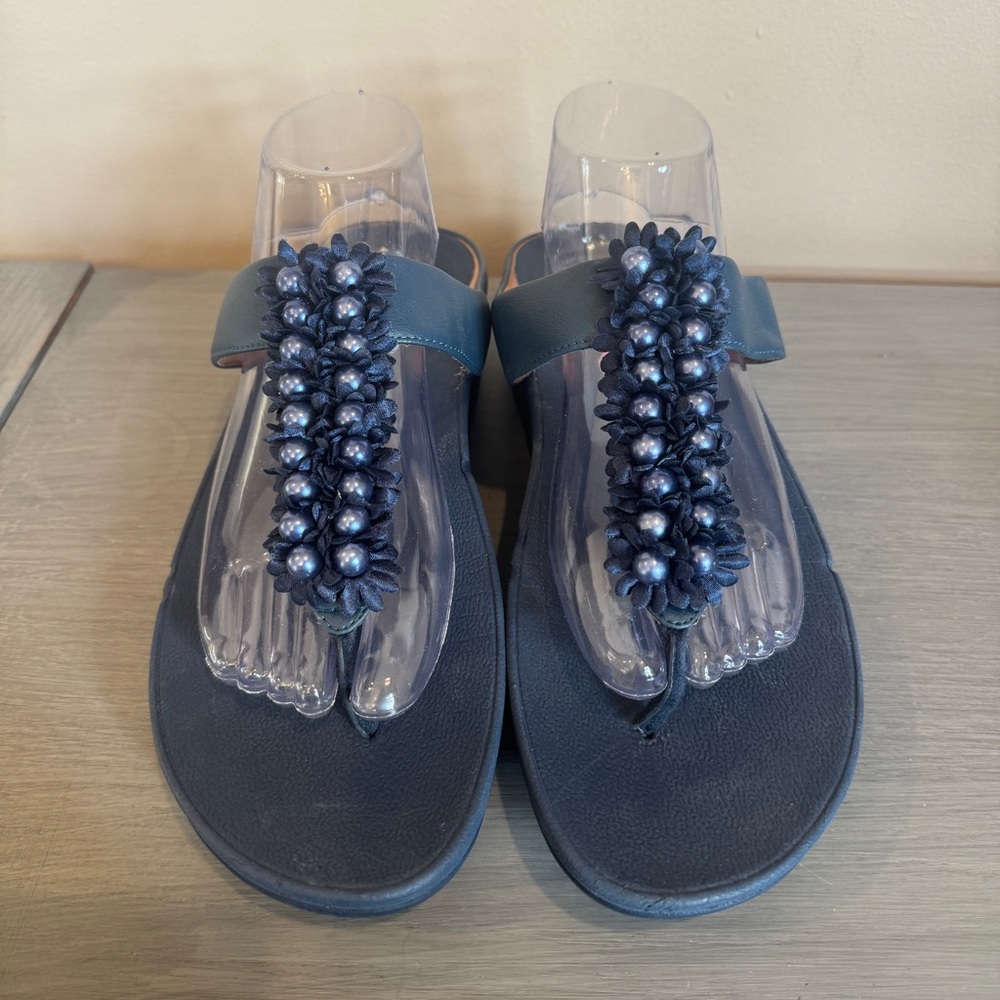 FITFLOP Navy Blue Beaded Platform Flip Flop‎ Sandals Womens 11